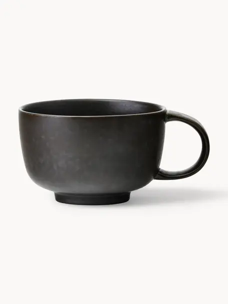 Ručně vyrobené porcelánové šálky na čaj New Norm, 2 ks, Porcelán, Matná antracitová, Ø 10 x V 7 cm, 250 ml