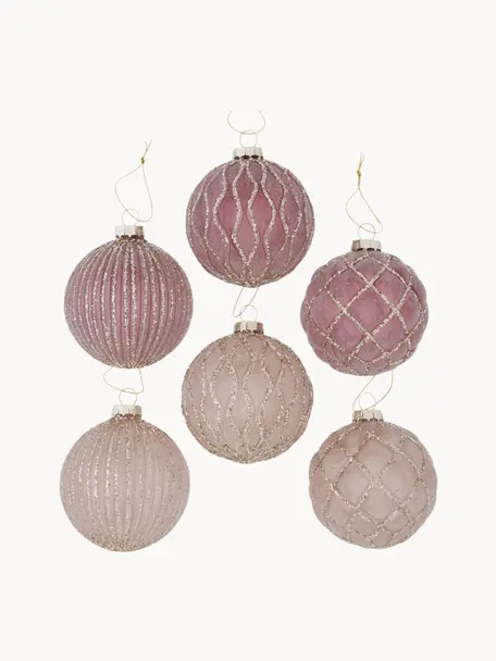 Handgefertigtes Weihnachtskugeln-Set Taina, 12-tlg., Hellrosa, Goldfarben, Beige, Ø 8 cm