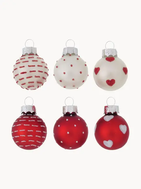 Kerstballenset Lumi, 12-delig, Wit, rood, Ø 3 x H 4 cm