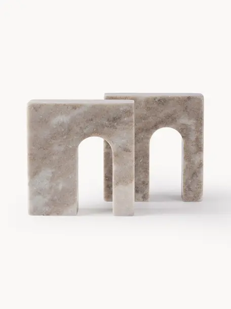 Marmor-Buchstützen Kai, 2 Stück, Marmor, Taupe, marmoriert, B 17 x H 16 cm