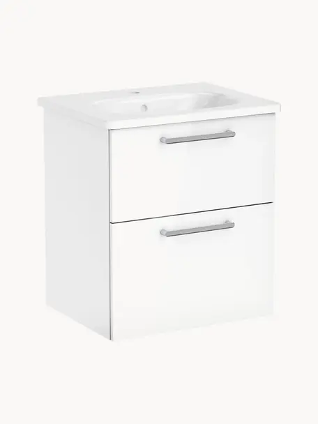 Lavabo con mobiletto Orna, Larg. 60 cm, Manico: alluminio rivestito, Bianco, Larg. 60 x Alt. 67 cm