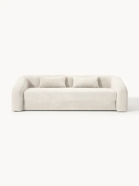 Schlafsofa Eliot (3-Sitzer) aus Teddy-Bouclé, Bezug: Teddy-Bouclé (100 % Polye, Gestell: Spanplatte, Kiefernholz, Füße: Kunststoff Dieses Produkt, Teddy-Bouclé Off White, B 230 x T 100 cm