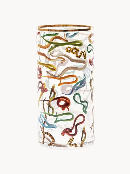 Vaso in vetro Snakes, alt. 30 cm, Vaso: vetro, Bordo: oro, Snakes, Ø 15 x Alt. 30 cm