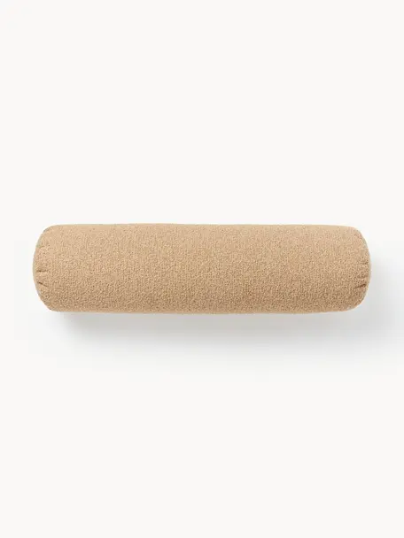 Rouleau de nuque de canapé bouclé Sofia, Tissu bouclé gris clair, Ø 17 x long. 68 cm