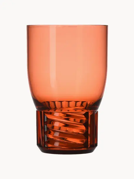 Vasos con relieves Trama, 4 uds., Plástico, Naranja transparente, Ø 9 x Al 13 cm, 460 ml