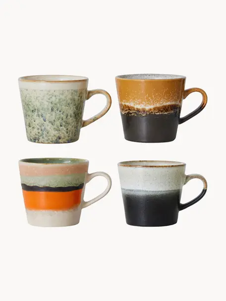 Tasses en céramique peintes à la main avec émail réactif 70s Ceramic, 4 élém., Céramique, Multicolore, Ø 9 x haut. 9 cm, 300 ml