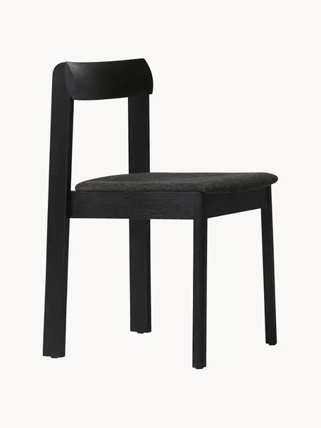Krzesło z drewna z tapicerowanym siedziskiem Blueprint, 2 szt., Tapicerka: 70% wełna, 30% wiskoza, Stelaż: drewno jesionowe lakierow, Stelaż: drewno dębowe Ten produkt, Antracytowa tkanina, drewno dębowe lakierowane na czarno, S 46 x G 49 cm