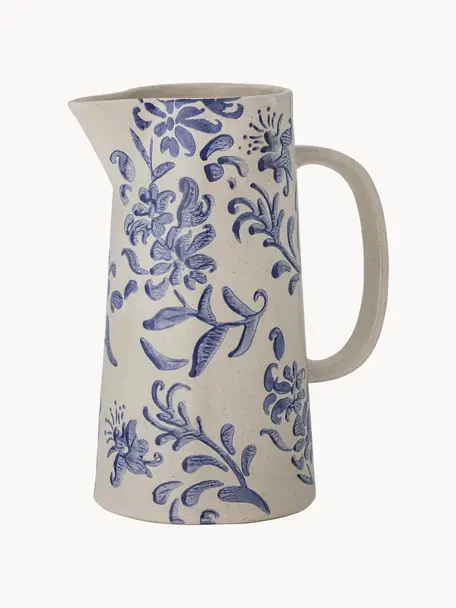 Caraffa dipinta a mano con motivo floreale Petunia 1,7 l, Gres, Beige chiaro, blu, maculato, 1.7 L