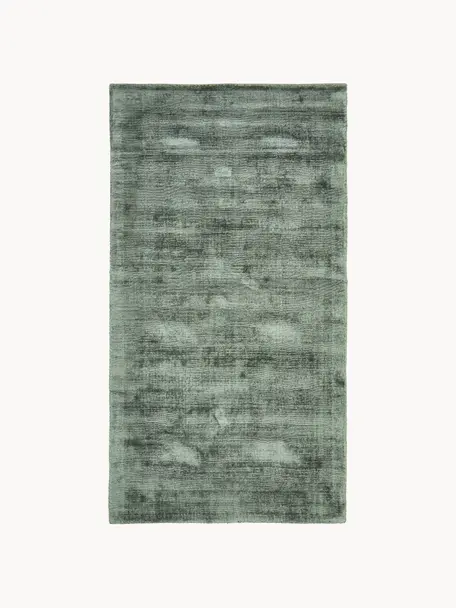 Alfombra artesanal de viscosa Jane, Parte superior: 100% viscosa, Reverso: 100% algodón, Verde oscuro, An 200 x L 300 cm (Tamaño L)