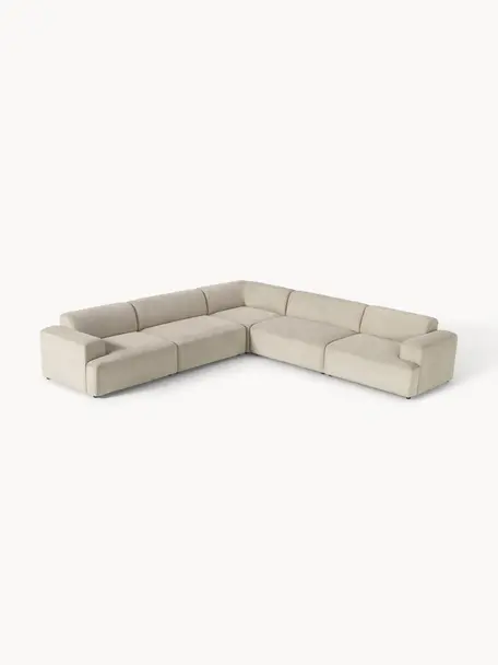 XL-Ecksofa Melva aus Cord, Bezug: Cord (92 % Polyester, 8 %, Gestell: Massives Kiefernholz, Spe, Füße: Kunststoff Dieses Produkt, Cord Hellbeige, B 339 x T 339 cm