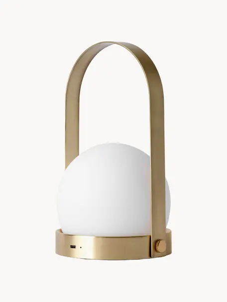 Kleine mobile Tischlampe Carrie, dimmbar, Lampenschirm: Opalglas, Gestell: Aluminium, beschichtet, Weiß, Goldfarben, Ø 14 x H 25 cm