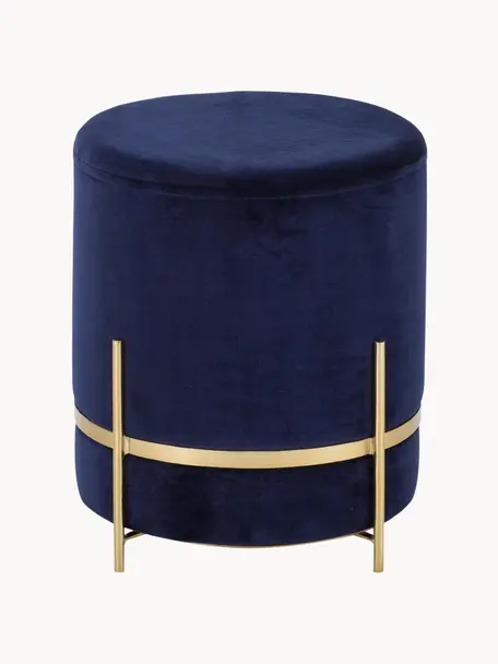 Pouf in velluto Haven, Rivestimento: velluto di cotone, Blu marino, dorato, Ø 38 x Alt. 45 cm