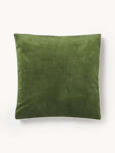 Sametový čtvercový polštář s lemem Tia, s výplní, Zelená, Š 40 cm, D 40 cm