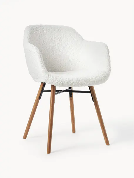 Plyšová židle s područkami s úzkým skořepinovým sedákem Fiji, Krémově bílá, Š 59 cm, H 55 cm