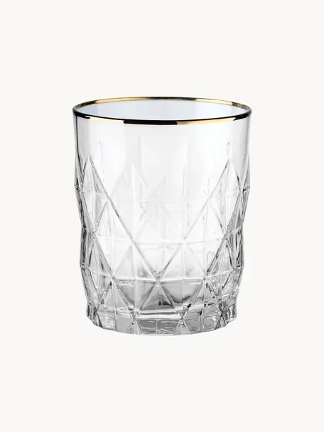 Vasos con relieves Upscale, 6 uds., Vidrio, Transparente, dorado, Ø 8 x Al 10 cm, 345 ml