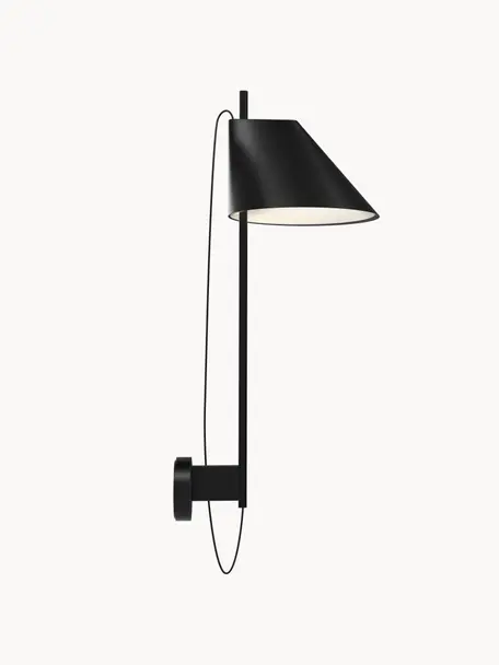 Dimbare LED wandlamp Yuh met timerfunctie, Lampenkap: gelakt aluminium, Zwart, B 30 x H 63 cm