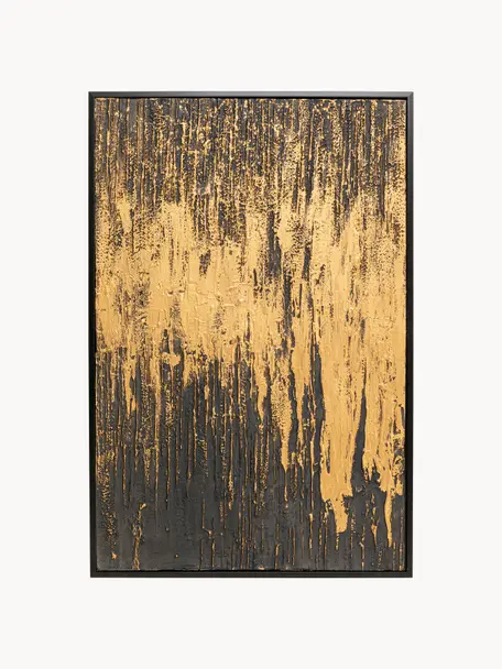 Cuadro en lienzo pintado a mano Abstract, Negro, dorado, An 80 x Al 120 cm