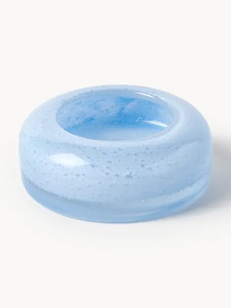 Mundgeblasenes Deko-Tablett Dylla mit Luftbläschen, Kalknatronglas, Hellblau, Ø 12 cm