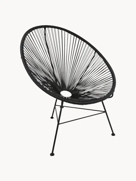 Loungesessel Bahia aus Kunststoff-Geflecht, Sitzfläche: Kunststoff, Gestell: Metall, pulverbeschichtet, Schwarz, B 81 x T 73 cm