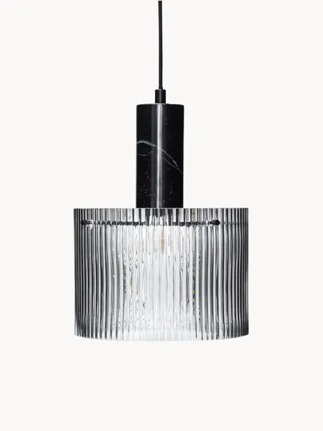 Závesná lampa s rebrovaným povrchom Revolve, Priehľadná, čierna mramorová, Ø 25 x V 30