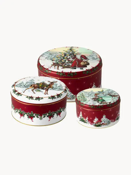 Set 3 scatole per biscotti Winter Collage, Metallo rivestito, Rosso, multicolore, Set in varie misure