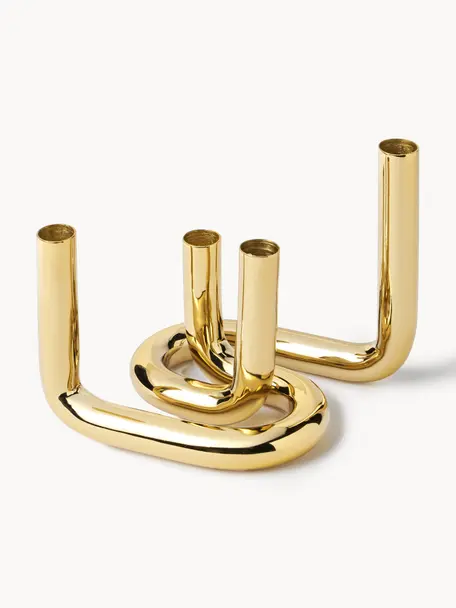 Set di 2 candelabri Mars, Metallo, Dorato lucido, Set in varie misure