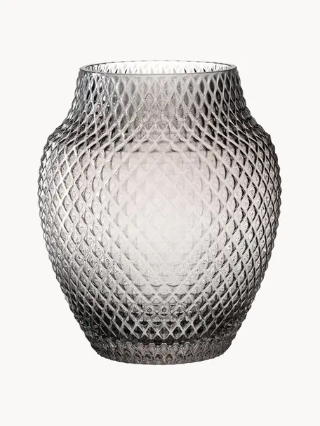 Handgefertigte Glas-Vase Poesia, H 23 cm, Glas, Hellgrau, transparent, Ø 19 x H 23 cm