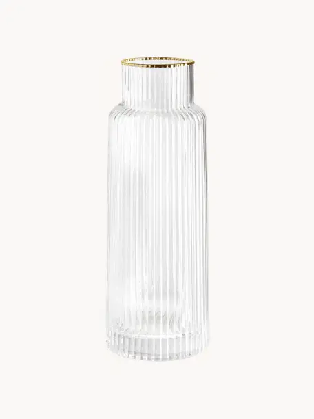 Karafka z ryflowanym reliefem Minna, Szkło dmuchane, Transparentny ze złotą krawędzią, Ø 10 x W 25 cm, 1,1 l