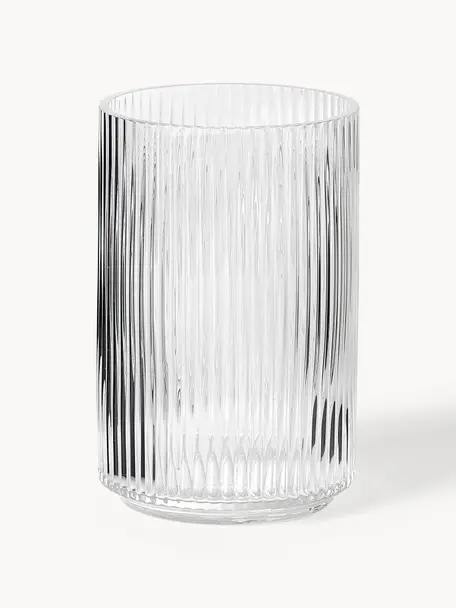 Vase décoratif soufflé bouche avec relief cannelé Carlo, Verre, Transparent, Ø 13 x haut. 20 cm