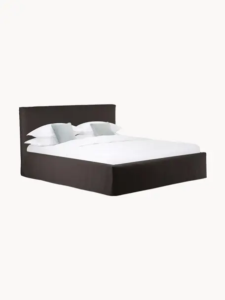 Gestoffeerd bed Feather met opbergruimte, Bekleding: polyester (gestructureerd, Frame: massief grenenhout en pla, Geweven stof antraciet, B 200 x L 200 cm