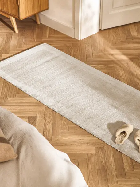 Alfombra corredor de pelo corto Kari, 100% poliéster con certificado GRS, Blanco crema, An 80 x L 250 cm