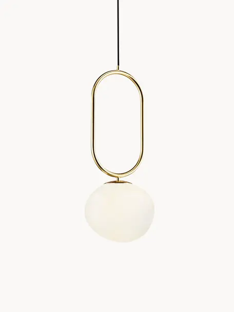 Kleine glazen bollen hanglamp Shapes, Lampenkap: opaalglas, mondgeblazen, Crèmewit, goudkleurig, Ø 22 cm