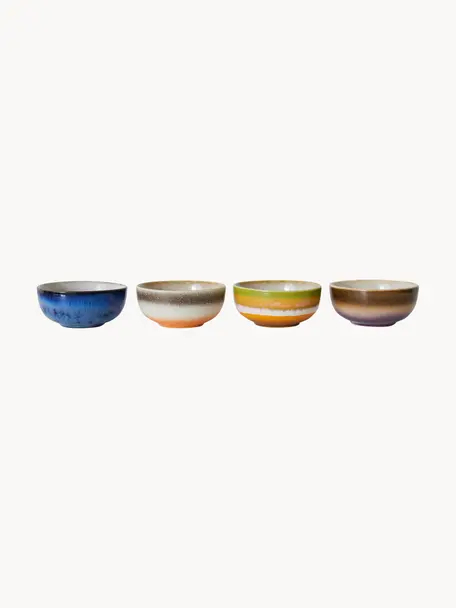 Handbemalte Dipschälchen 70's mit reaktiver Glasur, 4er-Set, Keramik, Bunt, Ø 8 x H 4 cm