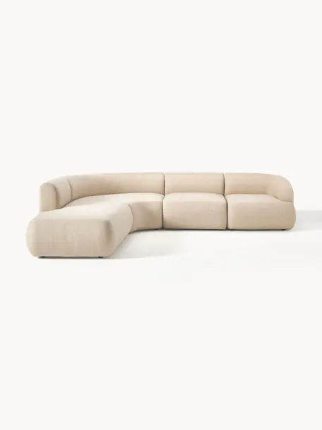 Modulares Ecksofa Sofia (4-Sitzer), Bezug: 100 % Polypropylen Der ho, Gestell: Fichtenholz, Spanplatte, , Webstoff Hellbeige, B 319 x T 298 cm, Eckteil links