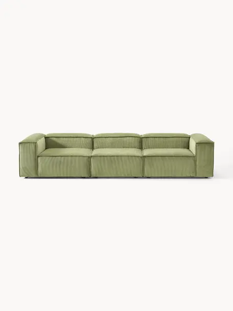 Canapé modulable 4 places en velours côtelé Lennon, Velours côtelé vert olive, larg. 327 x prof. 119 cm