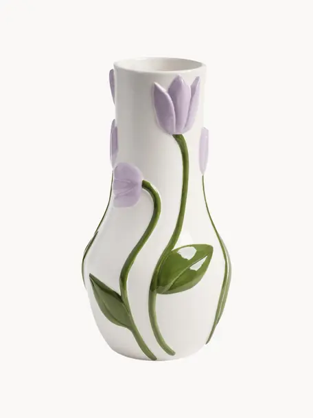 Vaso fatto a mano Tulip, alt. 31 cm, Dolomite, Viola, bianco latte, verde oliva, Ø 16 x Alt. 31 cm