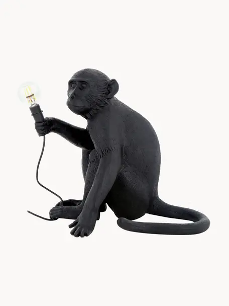 Design outdoor tafellamp Monkey met stekker, Lamp: kunsthars, Zwart, B 34 x H 32 cm