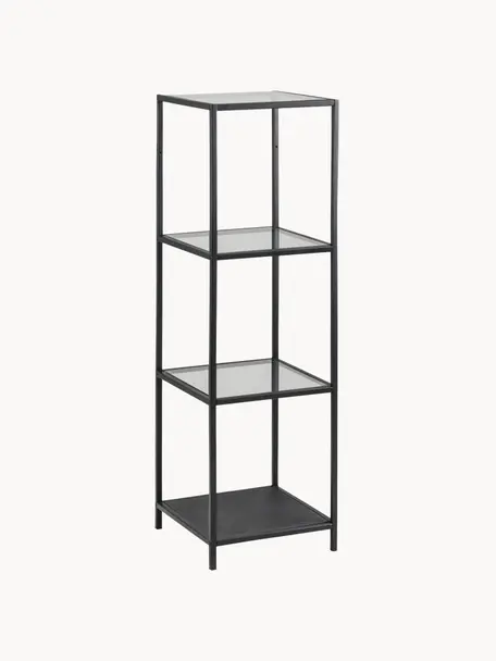 Libreria Seaford, Ripiani: vetro, Struttura: metallo verniciato a polv, Nero trasparente, L 35 x A 120 cm