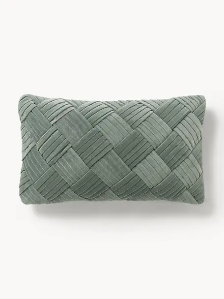 Housse de coussin en velours texturé Sina, Velours (100 % coton), Vert sauge, larg. 30 x long. 50 cm