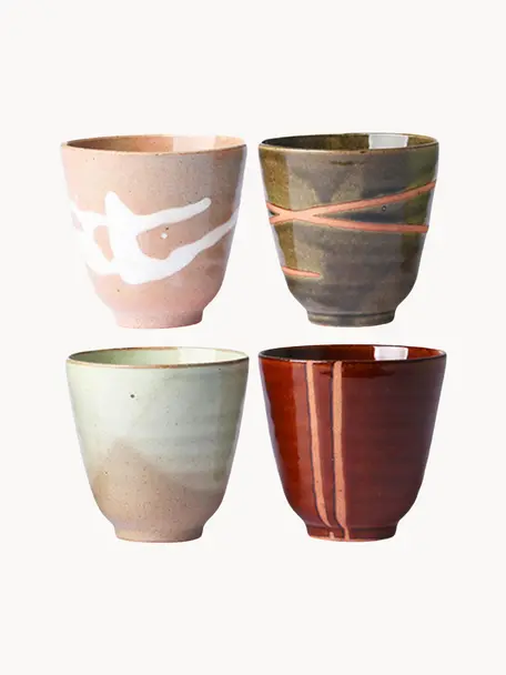 Set de tazas artesanales Yunomi, 4 uds., Cerámica, Multicolor, Ø 9 x Al 8 cm, 230 ml