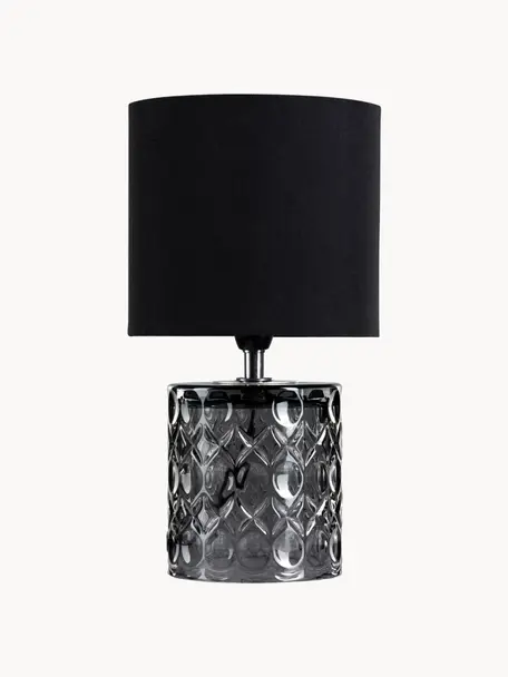 Lámpara de mesa pequeña con base de cristal Crystal Glow, Pantalla: poliéster, algodón, Cable: cubierto en tela, Gris, negro, Ø 15 x Al 29 cm