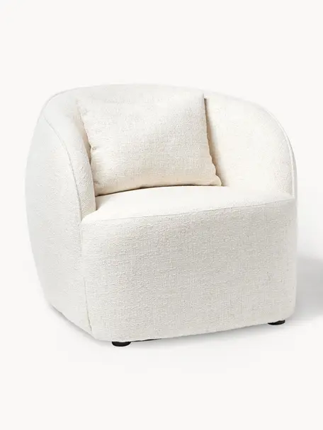 Sillón cóctel en tejido bouclé Elodie, Tapizado: tejido bouclé (70% poliés, Estructura: madera de abedul maciza, , Patas: plástico, Bouclé beige claro, An 86 x Al 78 cm