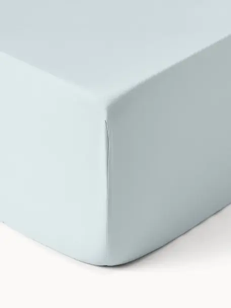 Lenzuolo con angoli boxspring in raso di cotone Comfort, Azzurro, Larg. 90 x Lung. 200 cm, Alt. 35 cm