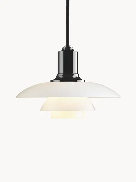 Lampada a sospensione piccola in vetro soffiato PH 2/1, Paralume: vetro opalino soffiato a , Nero, bianco, Ø 20 x Alt. 14 cm