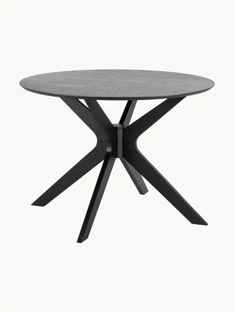 Ronde eettafel Duncan, Ø 105 cm, Tafelblad: MDF met eikenhoutfineer, Poten: massief gelakt berkenhout, Zwart, Ø 105 cm