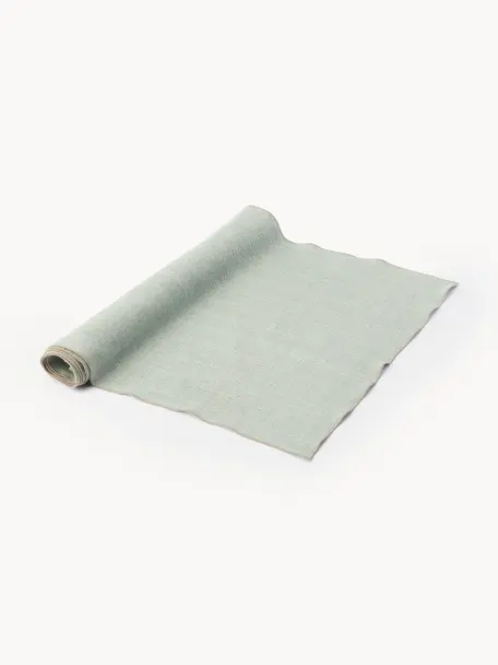 Camino de mesa de lino Audra, 100% lino, Verde salvia, beige, An 46 x L 147 cm