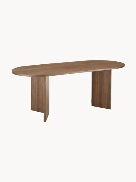 Dřevěný oválný jídelní stůl Toni, 200 x 90 cm, Dřevovláknitá deska střední hustoty (MDF) s lakovaná dýha z ořechového dřeva, Ořechové dřevo, Š 200 cm, H 90 cm