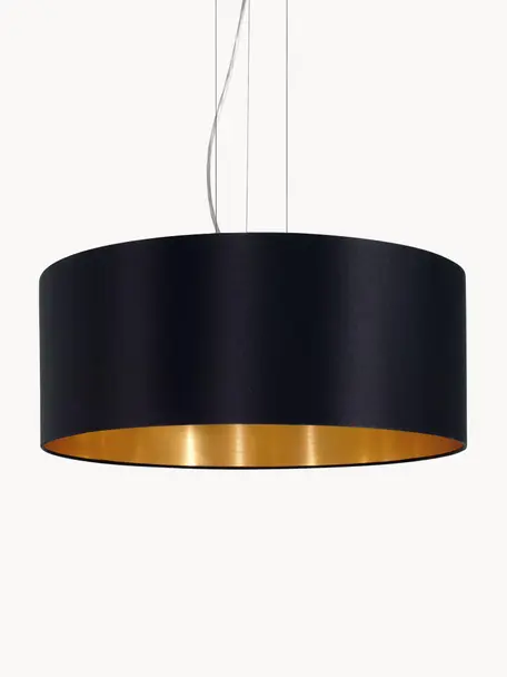 Hanglamp Jamie, Baldakijn: vernikkeld metaal, Fitting: vernikkeld metaal, Zwart, goudkleurig, Ø 53 x H 24 cm
