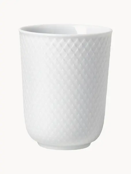 Porzellan-Becher Rhombe mit Struktur-Muster, 4 Stück, Porzellan, Weiß, Ø 9 x H 11 cm, 330 ml