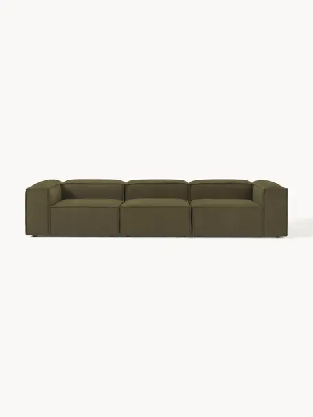 Modulares Sofa Lennon (4-Sitzer) aus Bouclé, Bezug: Bouclé (100 % Polyester) , Gestell: Massives Kiefernholz, Spe, Bouclé Olivgrün, B 327 x T 119 cm